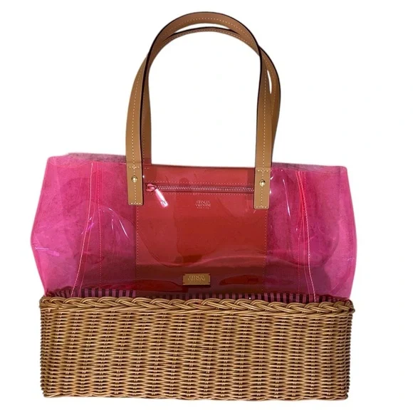 Frances Valentine “Margaret” Wicker PVC Large Tote Shoulder Bag Hot Pink NWOT - Picture 6 of 12